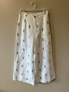 Women’s 100% Linen Wide Leg Pants Angels by the Sea Kipi Pineapple size small